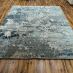 Blue Grey Abstract Hand-Knotted Wool & Silk Rug - Image 6