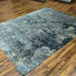 Blue Grey Abstract Hand-Knotted Wool & Silk Rug - Image 5