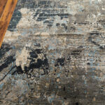 Blue Grey Abstract Hand-Knotted Wool & Silk Rug - Image 4