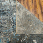 Blue Grey Abstract Hand-Knotted Wool & Silk Rug - Image 3