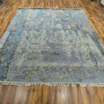 Celestial Blue Abstract Hand-Knotted Wool & Silk Rug - Image 2