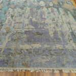 Celestial Blue Abstract Hand-Knotted Wool & Silk Rug - Image 4