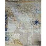 Blue & Ivory Abstract Hand-Knotted Wool & Silk Rug - Image 3