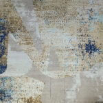 Blue & Ivory Abstract Hand-Knotted Wool & Silk Rug - Image 4