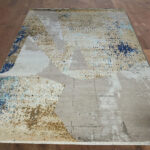 Blue & Ivory Abstract Hand-Knotted Wool & Silk Rug - Image 2