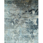 Blue Grey Abstract Hand-Knotted Wool & Silk Rug - Image 2