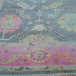 Hand Knotted Oushak Wool Rug, Vintage Grey Pink Floral Carpet - Image 4