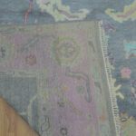 Hand Knotted Oushak Wool Rug, Vintage Grey Pink Floral Carpet - Image 6