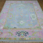 Hand Knotted Oushak Rug, Pink Floral Turkish Carpet - Image 2
