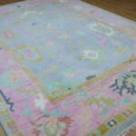Hand Knotted Oushak Rug, Pink Floral Turkish Carpet - Image 3