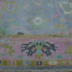 Hand Knotted Oushak Rug, Pink Floral Turkish Carpet - Image 4