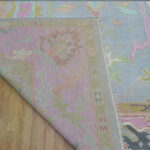 Hand Knotted Oushak Rug, Pink Floral Turkish Carpet - Image 5