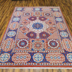 Traditional Red & Blue Geometric Wool Area Rug - Image 2