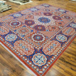 Traditional Red & Blue Geometric Wool Area Rug - Image 3