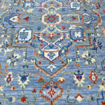 Oushak Geometric Handknotted Wool Rug – Blue & Multicolor - Image 5