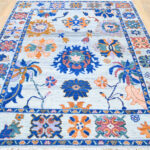 Oushak Floral Handknotted Wool Rug – Sky Blue & Multicolor - Image 2