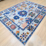 Oushak Floral Handknotted Wool Rug – Sky Blue & Multicolor - Image 3
