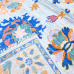 Oushak Floral Handknotted Wool Rug – Sky Blue & Multicolor - Image 5