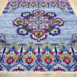 Oushak Medallion Handknotted Wool Rug – Blue & Multicolor - Image 2