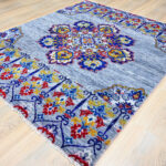Oushak Medallion Handknotted Wool Rug – Blue & Multicolor - Image 3