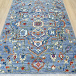 Oushak Geometric Handknotted Wool Rug – Blue & Multicolor - Image 2