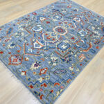 Oushak Geometric Handknotted Wool Rug – Blue & Multicolor - Image 3