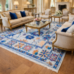 Oushak Floral Handknotted Wool Rug – Sky Blue & Multicolor