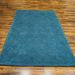 Hand Tufted Teal Blue Geometric Wool Rug - Image 2