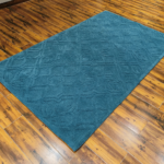 Hand Tufted Teal Blue Geometric Wool Rug - Image 6