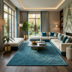Hand Tufted Teal Blue Geometric Wool Rug