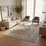 Oushak Floral Handknotted Wool Rug – Grey & Pastel