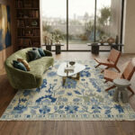 Azure Bloom Handknotted Wool Rug – Ivory & Blue