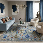 Oushak Floral Handknotted Wool Rug – Sky Blue & Multicolor