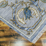 Oushak Floral Handknotted Wool Rug – Blue & Mustard - Image 5