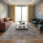 Oushak Floral Handknotted Wool Rug – Dusty Blue & Multicolor