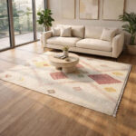 Ivory Diamond Motif Tribal Rug – Hand Knotted Wool