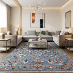 Oushak Geometric Handknotted Wool Rug – Blue & Multicolor