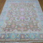 Oushak Floral Handknotted Wool Rug – Grey & Pastel - Image 2