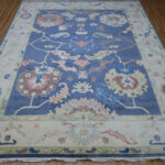 Midnight Blue Floral Oushak Rug – Hand Knotted Wool - Image 2