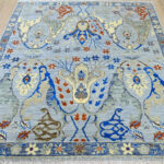 Oushak Floral Handknotted Wool Rug – Sky Blue & Multicolor - Image 2