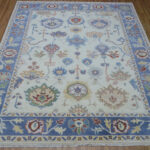 Ivory Blue Garden Oushak Rug – Hand Knotted Wool - Image 4