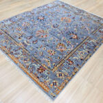 Oushak Floral Handknotted Wool Rug – Dusty Blue & Multicolor - Image 2