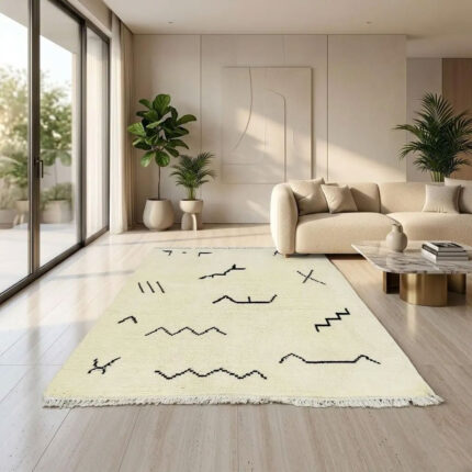 Ivory Minimalist Abstract Lines Rug – Hand Knotted Wool