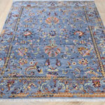 Oushak Floral Handknotted Wool Rug – Dusty Blue & Multicolor - Image 5