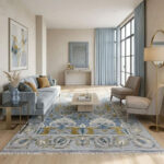 Oushak Floral Handknotted Wool Rug – Blue & Mustard