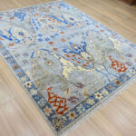 Oushak Floral Handknotted Wool Rug – Sky Blue & Multicolor - Image 5