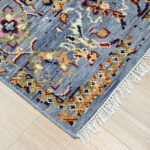 Oushak Floral Handknotted Wool Rug – Dusty Blue & Multicolor - Image 4