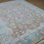 Oushak Floral Handknotted Wool Rug – Grey & Pastel - Image 5