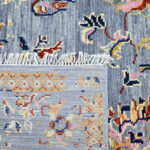 Oushak Floral Handknotted Wool Rug – Dusty Blue & Multicolor - Image 3