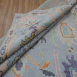 Oushak Handknotted Wool Rug – Pastel Blue Floral - Image 5